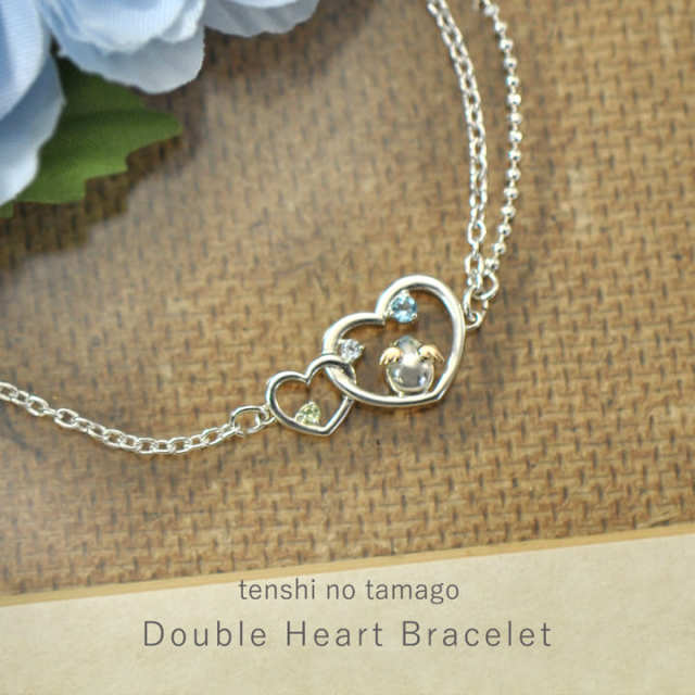 ダブルハート シルバーブレスレット｜天使の卵 輝く天使の羽
