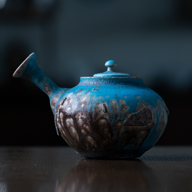 共箱付】青急須 (SOY-532) 作家「山田想」