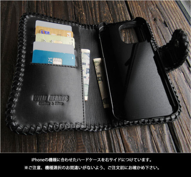 クロコダイル カイマン 手帳型 iPhoneケース 本革 ワニ革 カービング