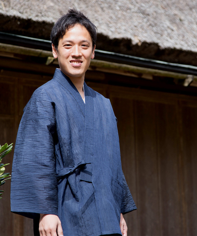 小千谷ちぢみ本麻作務衣 No.1 濃紺