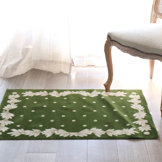 スタイルフランス コットン100％ ラグマット(玄関マット) グリーン