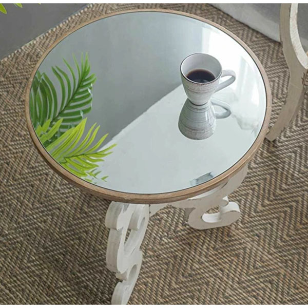 シャビーシック アンティークホワイト サイドテーブル（ミラー天板