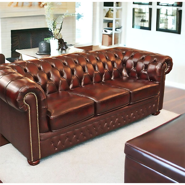 本革使用 チェスターフィールド ソファ 3P (3人掛け) （ブラウン