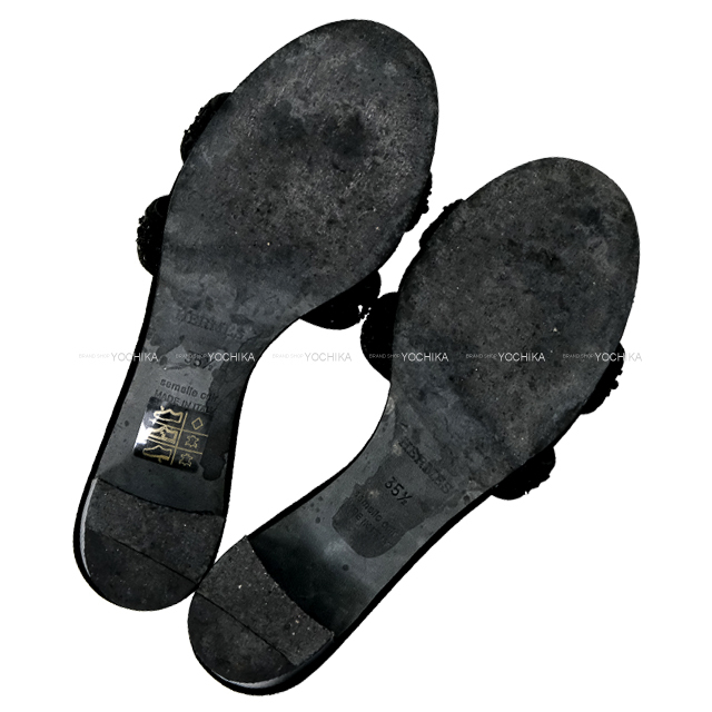 HERMES エルメス サンダル オアジス クリスタル ビジュー #35.5 黒