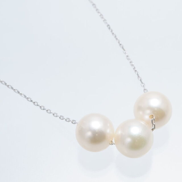 あこや真珠 3珠チェーンネックレス【Silver・アジャスター付き】