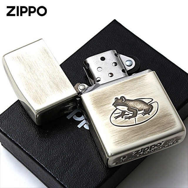 Zippo ジッポー カエル いきものモチーフ 動物 銀メッキいぶし 80050