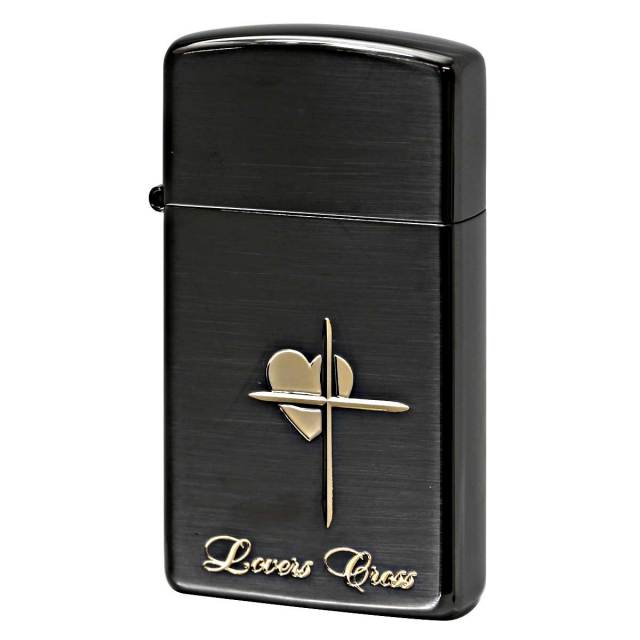 Zippo ジッポー ラバーズ クロス スリム ハート 黒サテーナ＆金 Lovers