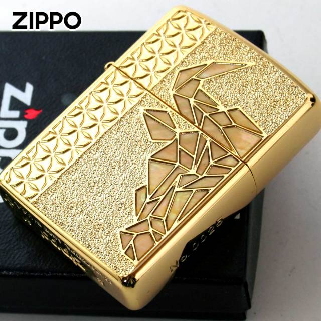 Zippo ジッポー アーマー ブル 牛 シェル 貝 インレイ 象嵌 金メッキ