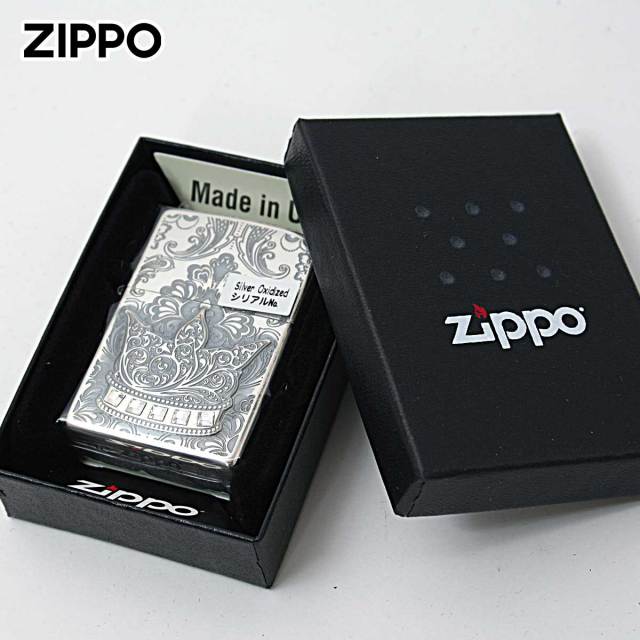 Zippo ジッポー 王冠 クラウン メタル ラインストーン シルバーいぶし