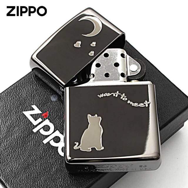 Zippo ジッポー ネコ 猫 Cat 月 Moon シルエット ブラックニッケル CAT