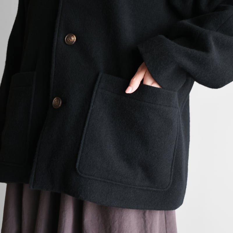 HUIS×尾州”縮絨ウールフランネルショートコート（ブラック）【ユニ