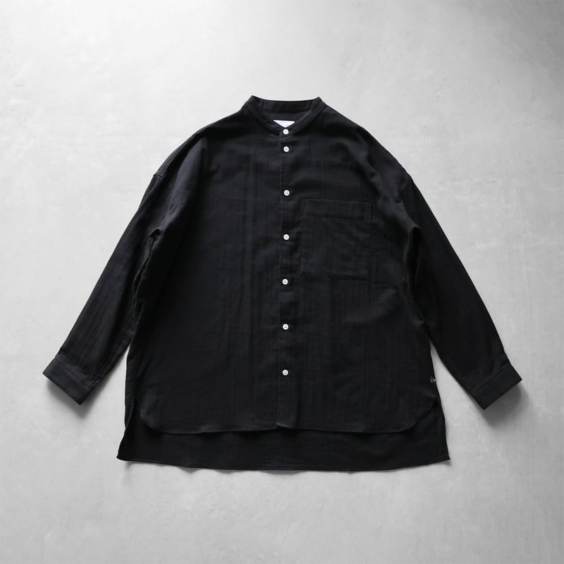 シャトルダブルガーゼバンドカラーオーバーシャツ（ブラック）【ユニ