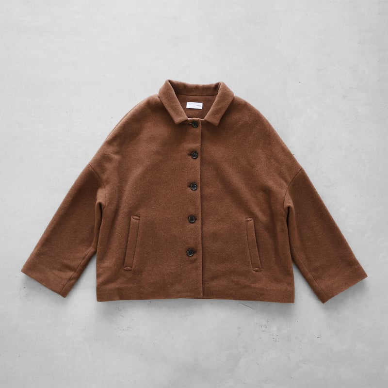 HUIS×尾州”縮絨ウールフランネルワイドショートコート（ブラウン