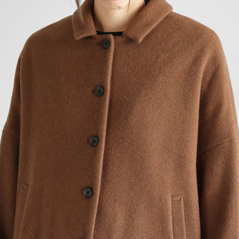 HUIS×尾州”縮絨ウールフランネルワイドショートコート（ブラウン