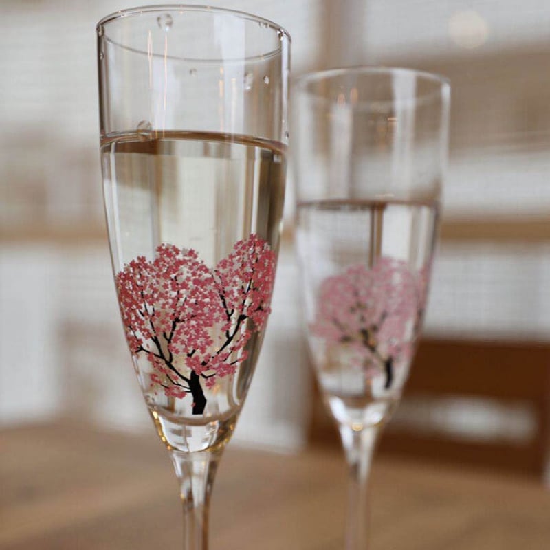 冷感桜 シャンパングラス ペアセット 箱入 / 丸モ高木陶器＜CE-001
