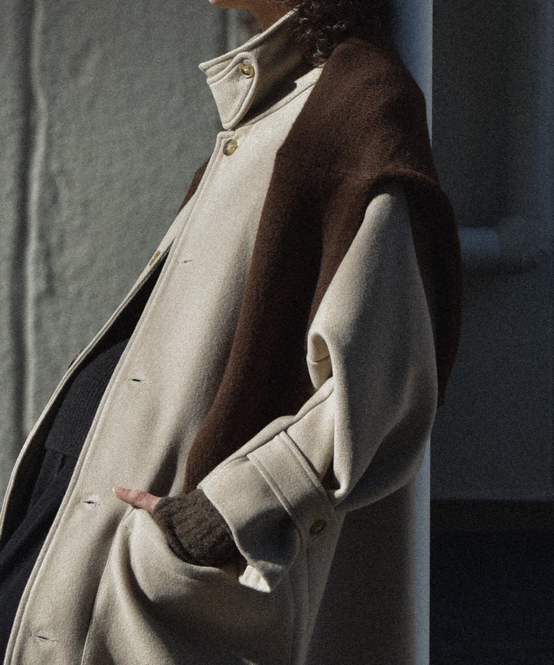 coat-12001 ウールブレンド ステンカラーコート ベージュ モカ | L