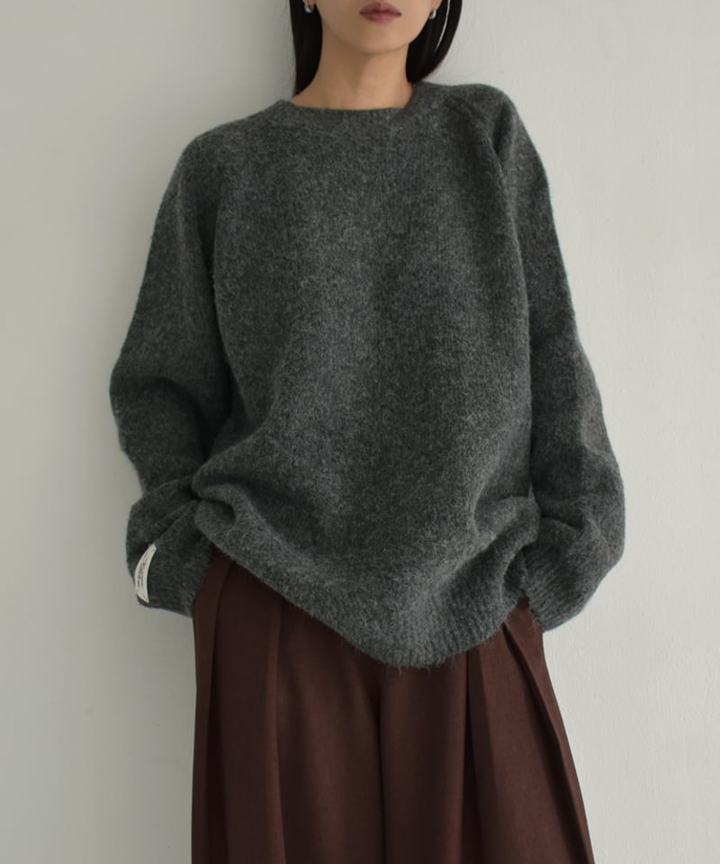 knit-02288 クルーネック ニット プルオーバー エクリュ グレー