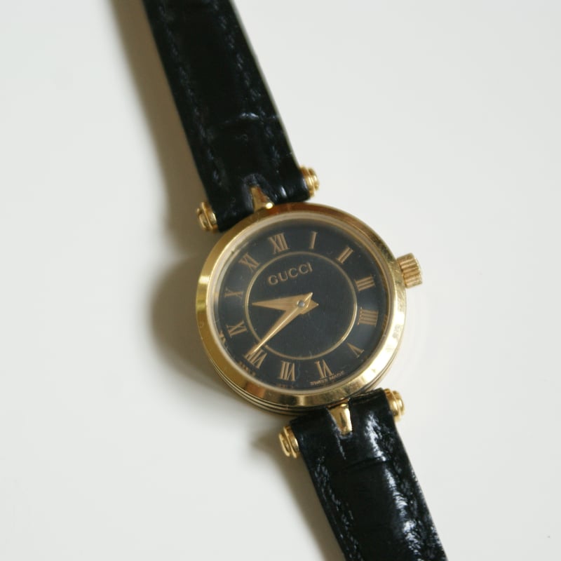 GUCCI グッチ シェリーライン ブラック レザー 腕時計/ ヴィンテージ