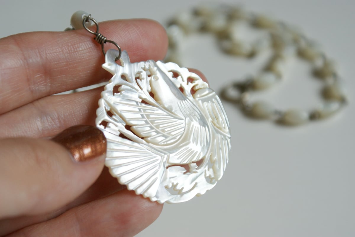 ベツレヘムパール 白蝶貝 鳩 バード ネックレス/ ヴィンテージ