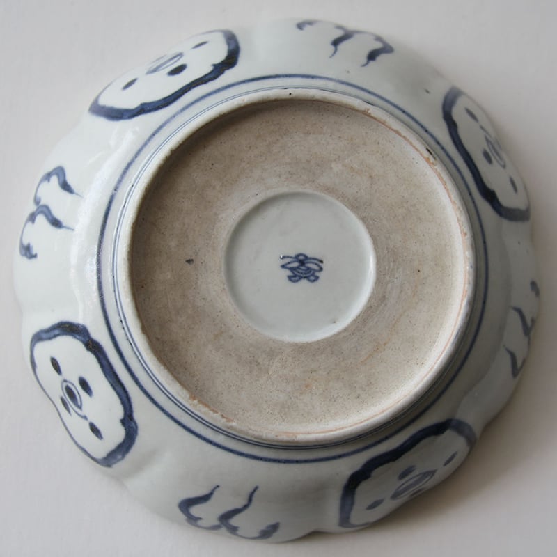 Ps-47 古伊万里 KOIMARI 染付 芙蓉手 花卉鳥文 輪花皿 2枚セット