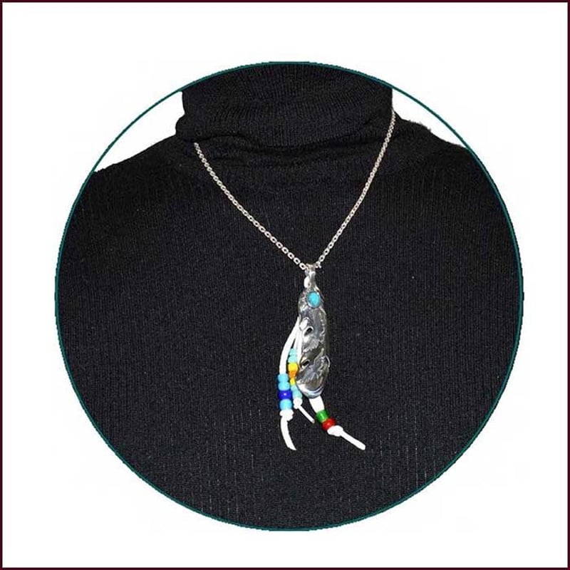 シルバーネックレス 羽 羽根 フェザー イーグル ターコイズ 鹿革紐