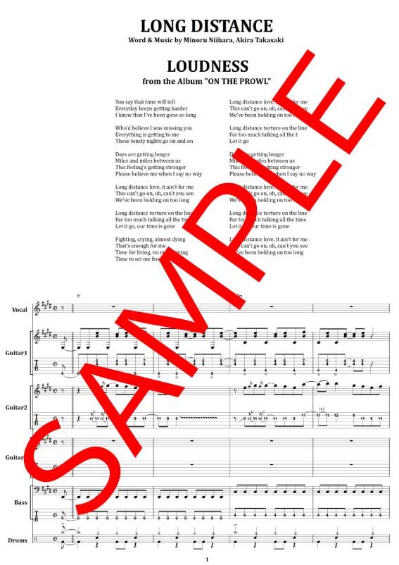 ラウドネス(LOUDNESS) / LONG DISTANCE バンド・スコア(TAB譜) 楽