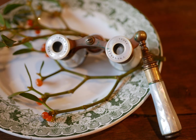 オペラグラス 白蝶貝 ハンドル付き フランスアンティーク | mamantique