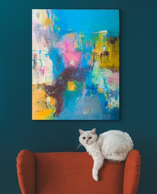 抽象画 街に棲む F30号 （額なし）油彩、オイルパステル、キャンバス