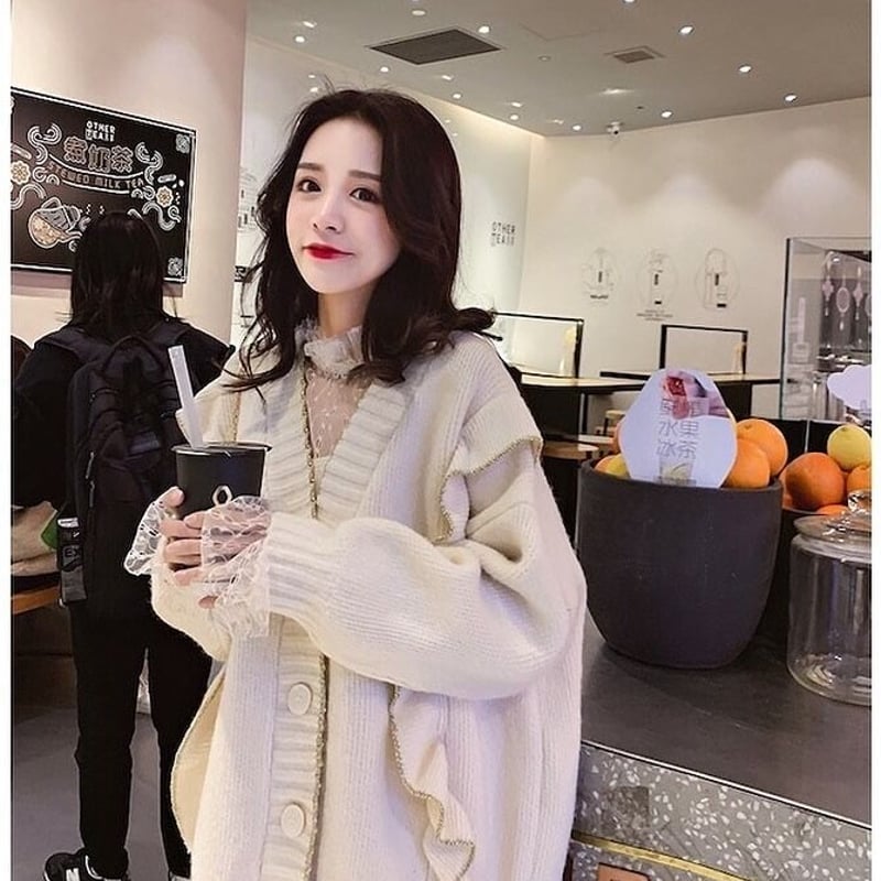 レトロポップなフリルニットカーディガン | Fancy ☆World