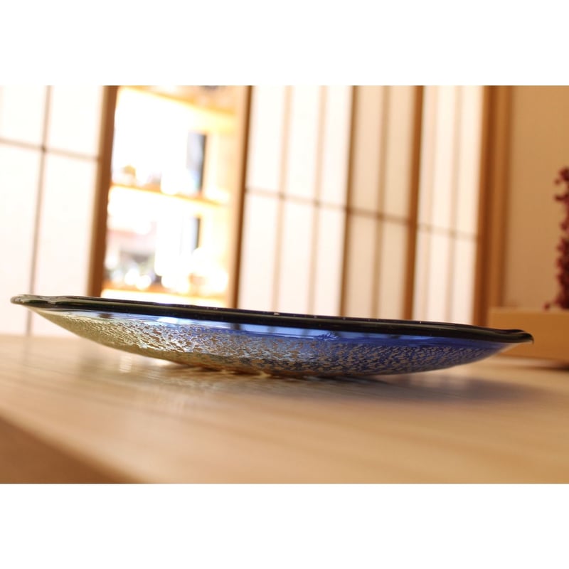 沖縄 琉球ガラス工房 虹 稲嶺盛吉氏 土紋 大皿≪送料無料