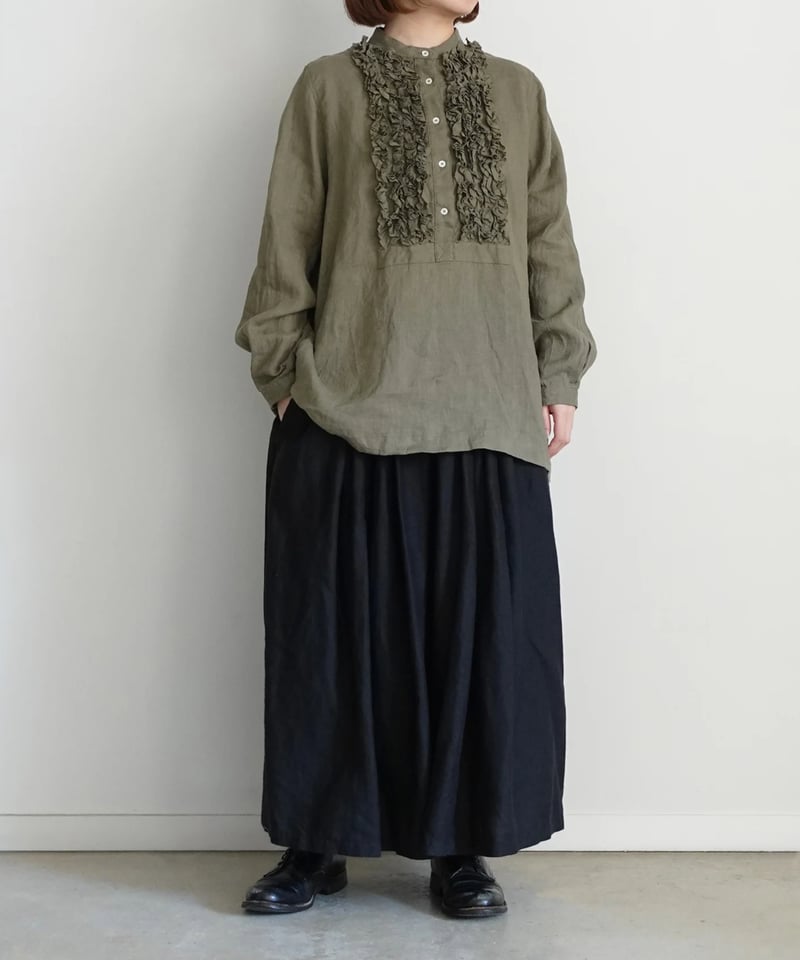 ichiAntiquités 1000936 Linen Frill Blouse / B