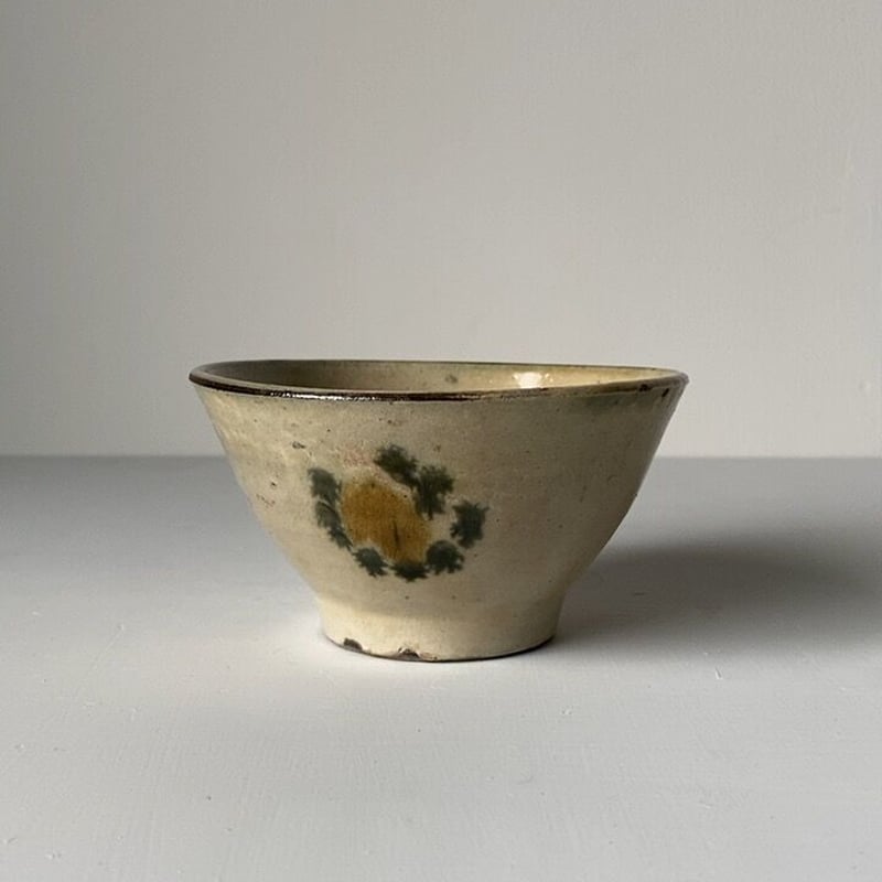 古琉球 やちむん 4.5寸マカイ 古作 登窯 犬の足跡模様 呉須と飴釉の2色