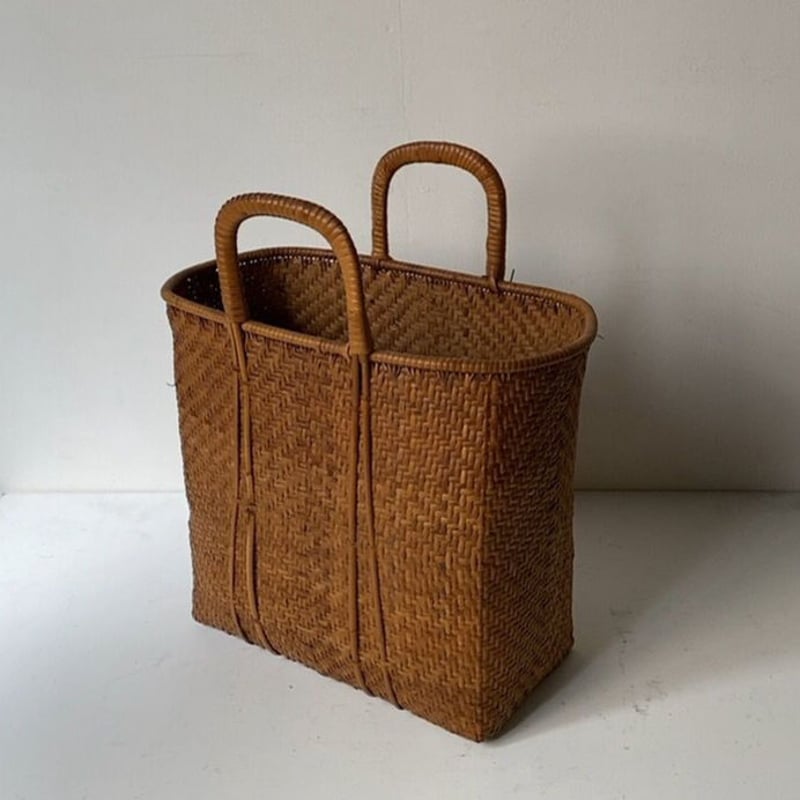 民藝カゴバッグ 古い竹編みのトート型ヴィンテージ買い物籠 古い編み