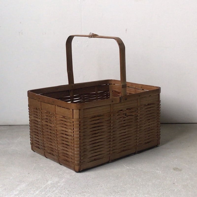 ヴィンテージ 竹籠 買い物籠 花器 花籠 竹編みかご 持ち手有り 古い
