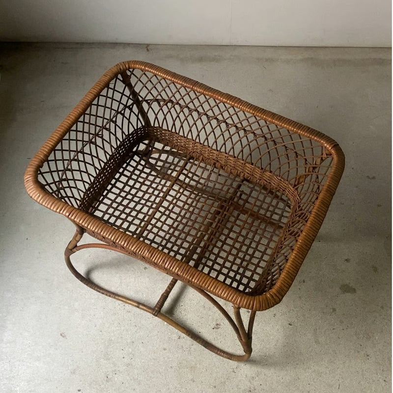 ヴィンテージ ラタン製 脚付き脱衣籠 スタンドバスケット 大正 昭和期