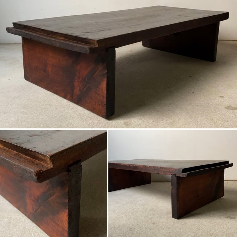 古い継ぎテーブル 黒光トロトロの文机 分厚くゴツい無垢材が迫力十分