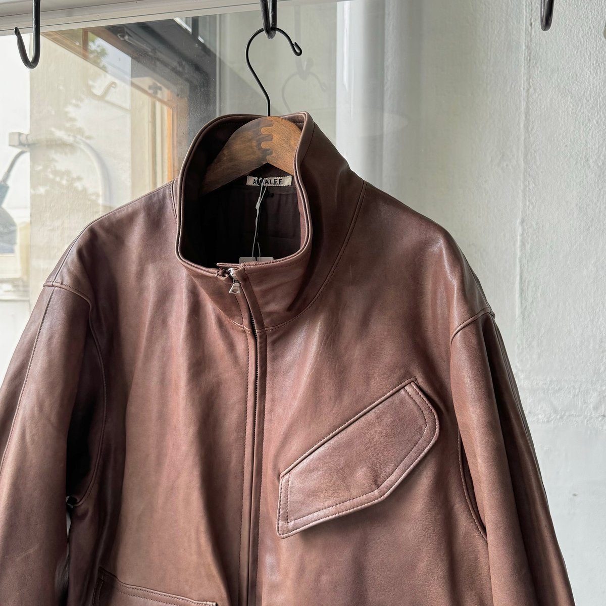 オーラリー新品LAMB LEATHER GATHEREDラムレザー キャミソール