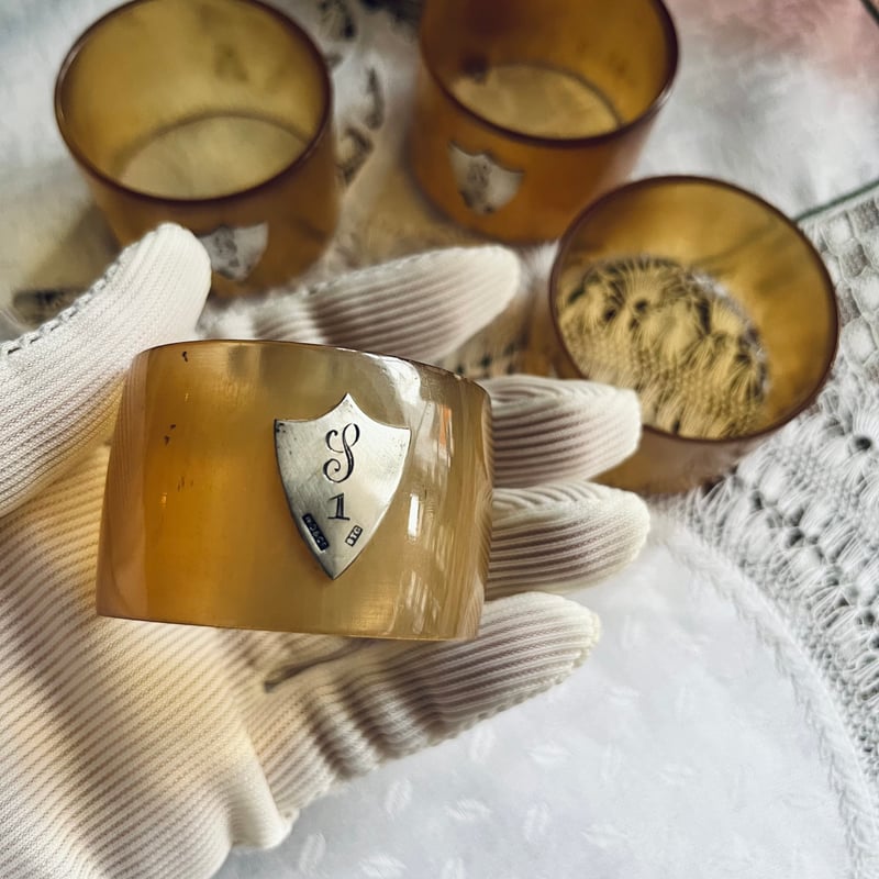 ○o-159/ 4個セット♪ホーン＋シルバー製 ナプキンリング | PISKEY