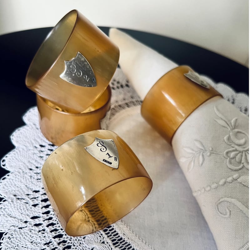 ○o-159/ 4個セット♪ホーン＋シルバー製 ナプキンリング | PISKEY