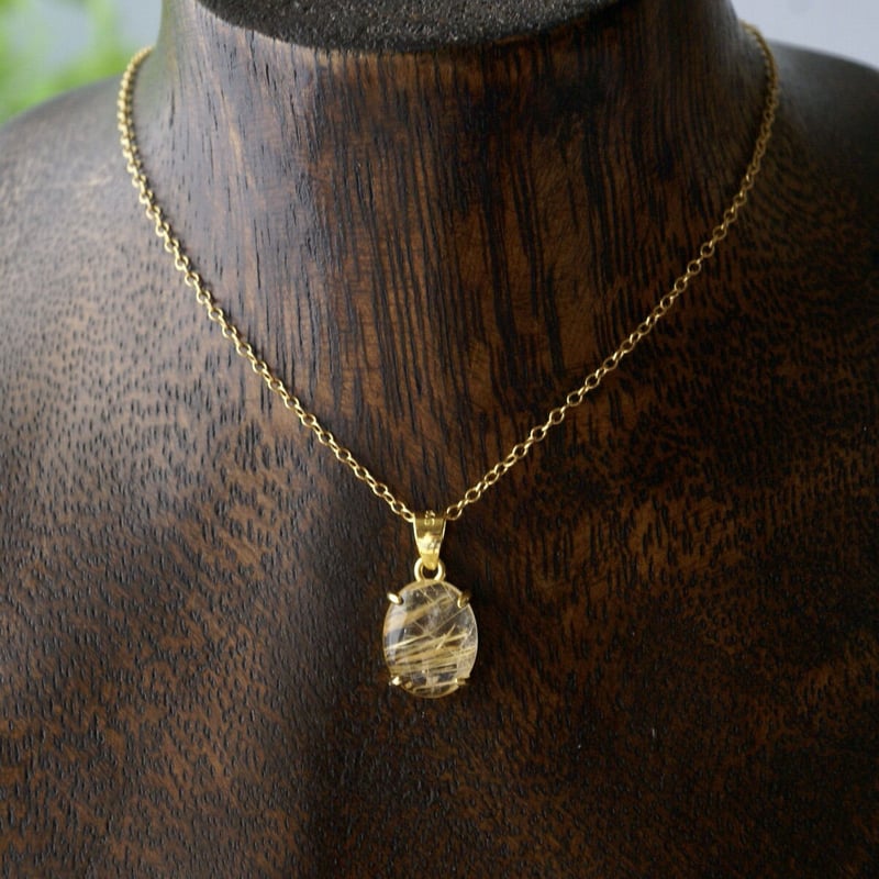 Handmade】ルチルクォーツ ペンダントトップ 18kgp（ヘアライン加工