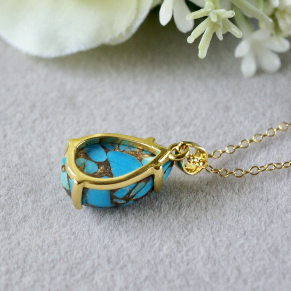 Handmade】ブルー コッパーターコイズ ペアーシェイプ ペンダント