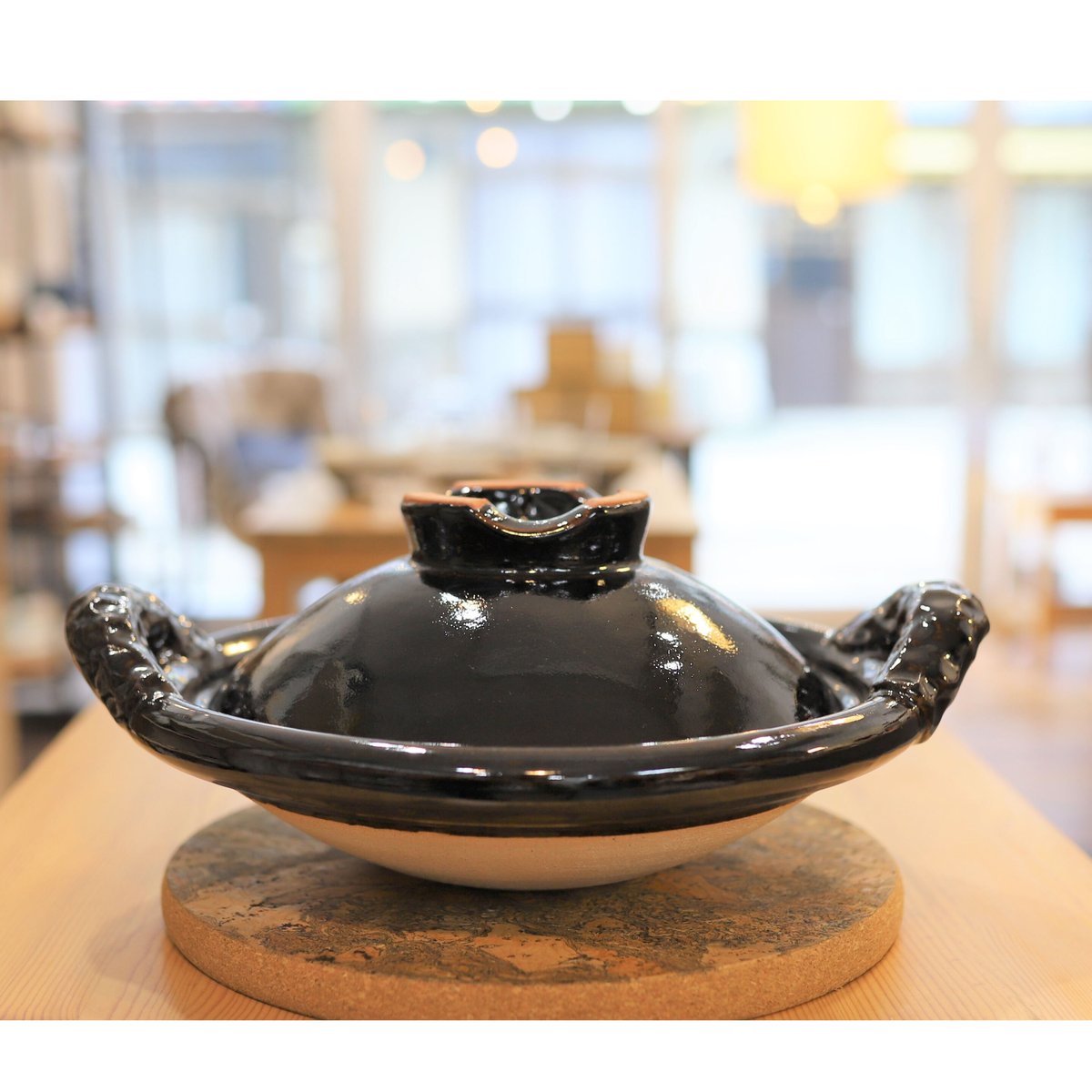 峡月陶苑 黒釉土鍋 33cm ジェイピリオド 取手もいい土鍋 黒釉/木つまみ