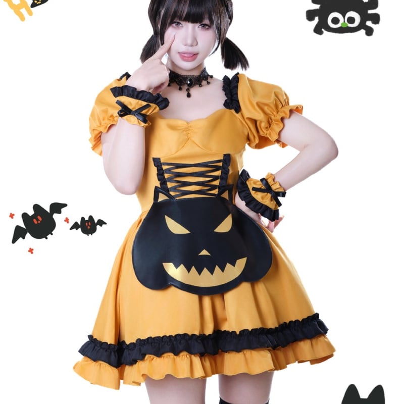 ハロウィン メイド服 小悪魔 かぼちゃ メイド ワンピース エプロン