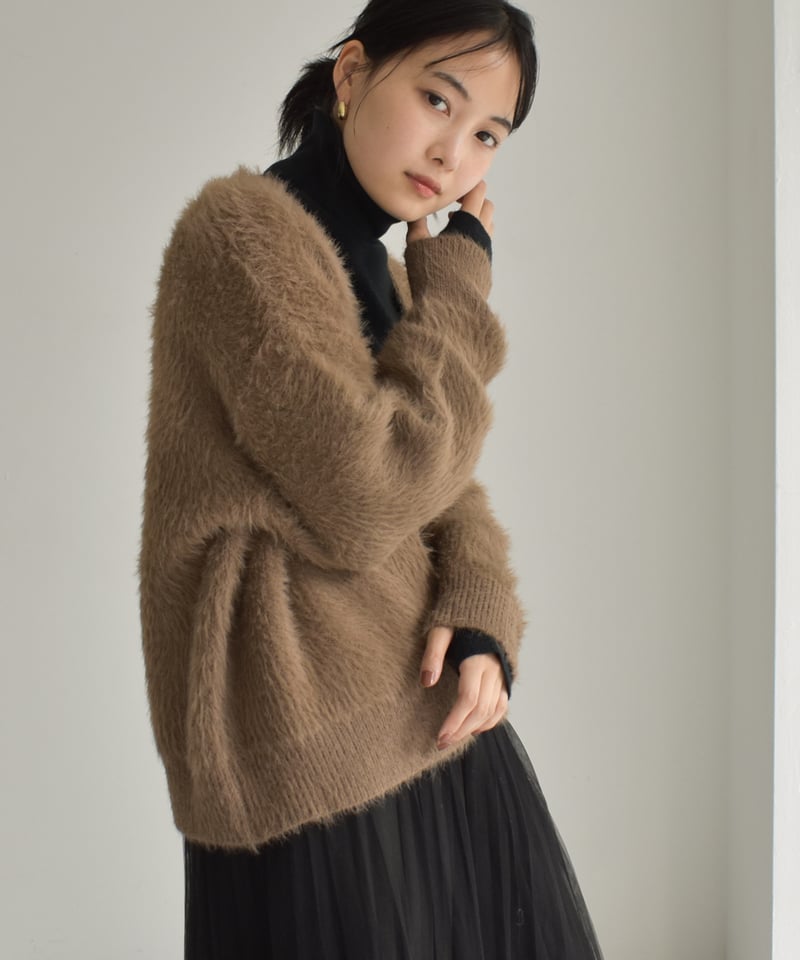 Deep Vneck Shaggy Cardigan t1911-234 | cizatto