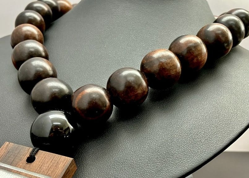 極太黒檀】鬼若丸☆木札付き数珠ネックレス☆縞黒檀札☆銀色☆祭