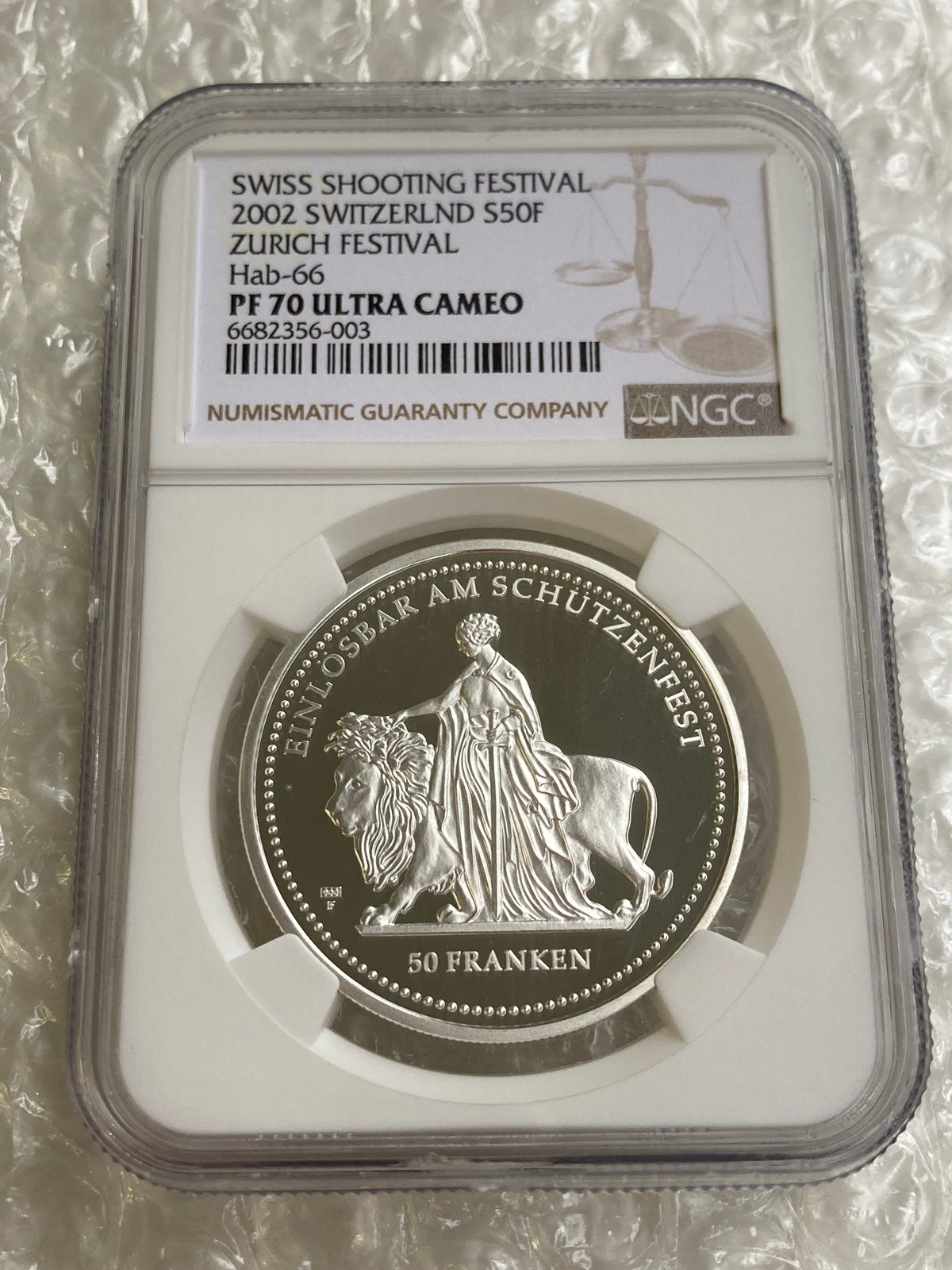 最高鑑定評価・NGC鑑定PF70】スイス チューリッヒ射撃祭2002年 ウナと