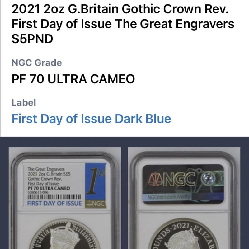 NGC70鑑定+FDI】2オンス銀貨 ロイヤルミント版 ゴチッククラウン