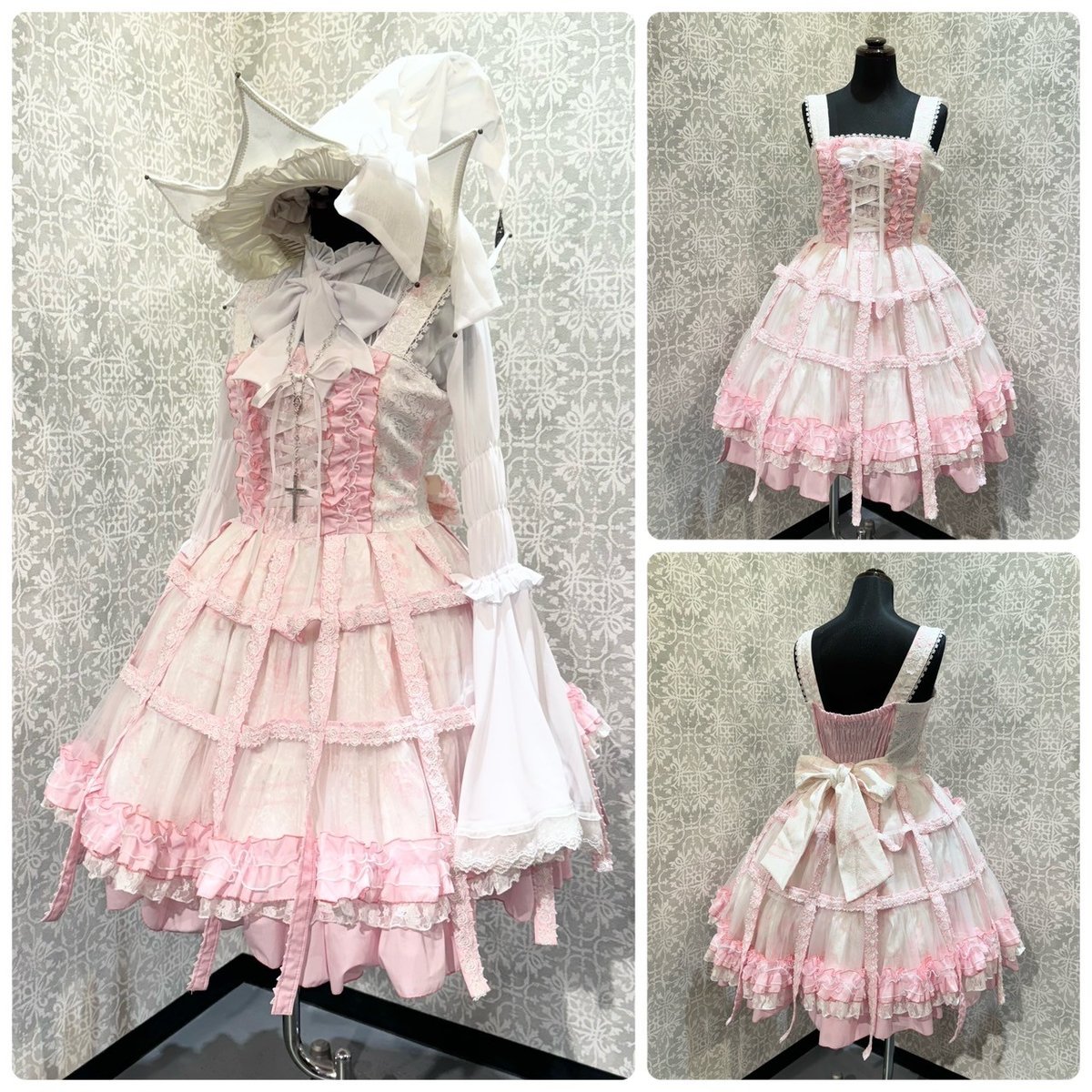 h.NAOTO】Bird Cage Dress/CNF37-O021 WH-PK/M | K