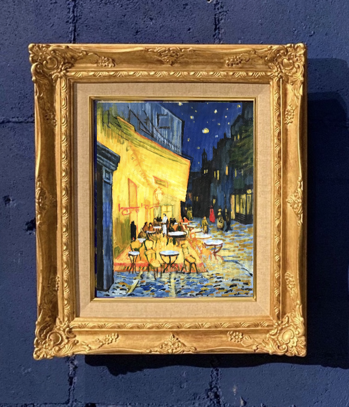 ゴッホ模写 油絵額縁付き 30×40cm名画インテリア 絵画 カフェテラスの