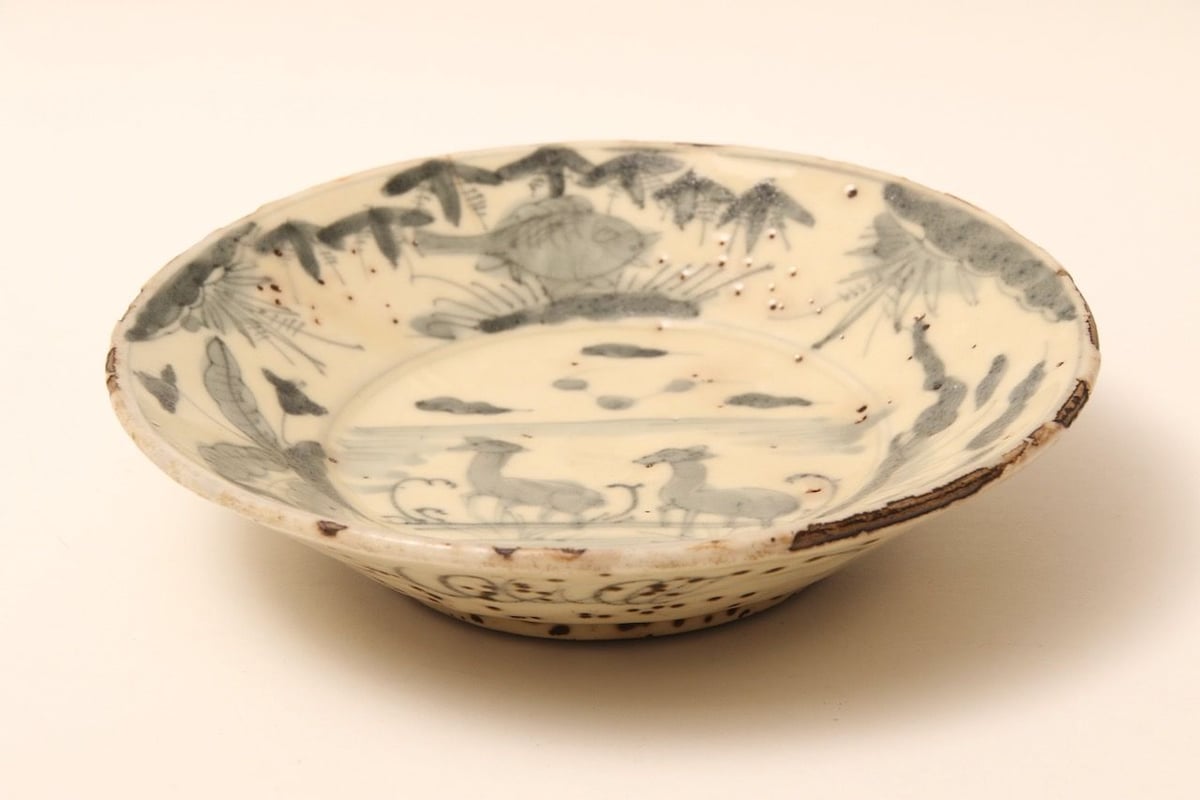 ⭐中国古陶磁 明時代末 染付 麒麟鳥紋様 四耳壺 古玩 古美術品 骨董品